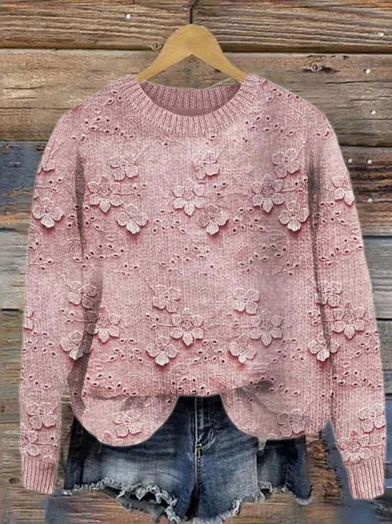 Lässig Rundhals Geblümt Sweatshirt