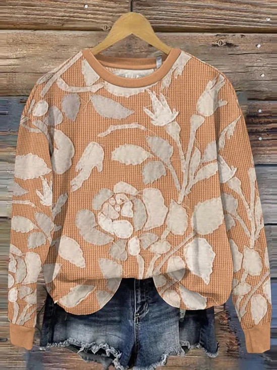 Lässig Rundhals Geblümt Sweatshirt