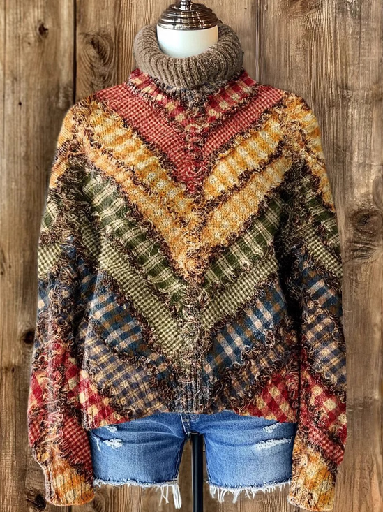 Lässig Rollkragen Geometrisch Sweatshirt