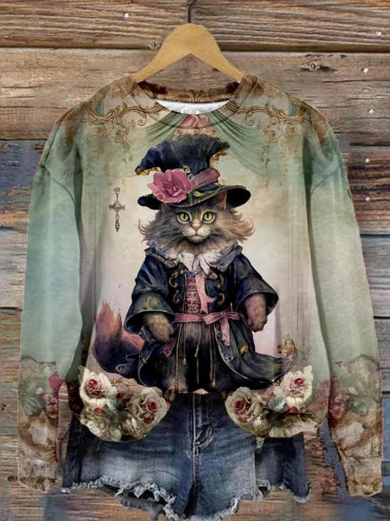 Lässig Rundhals Geblümt Sweatshirt
