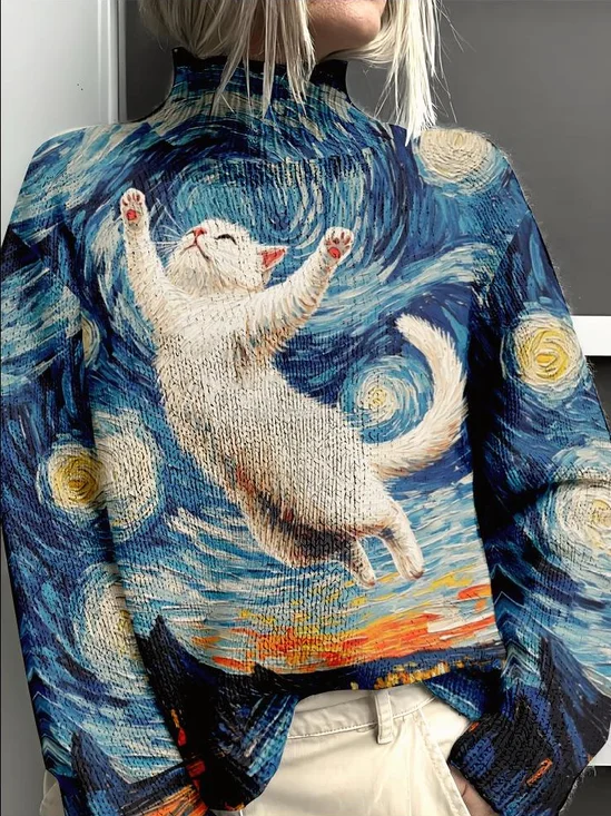 Retro Mock Neck 3d Drucken Sweatshirt