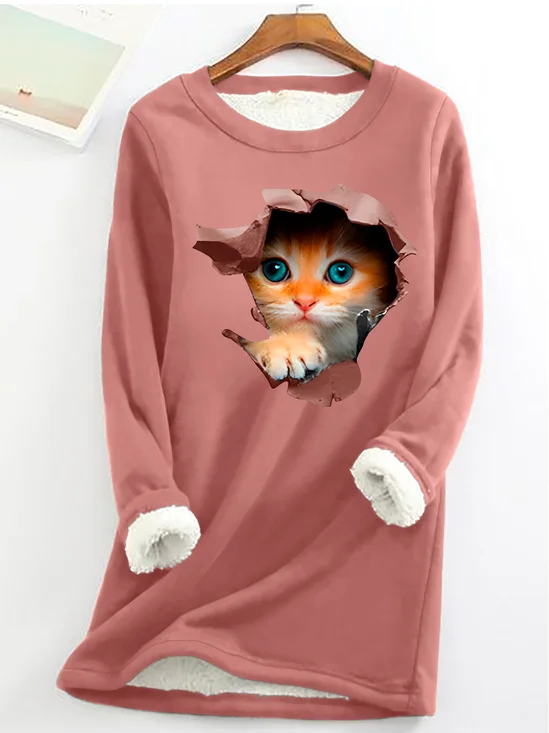 Lässig Rundhals Katze Sweatshirt