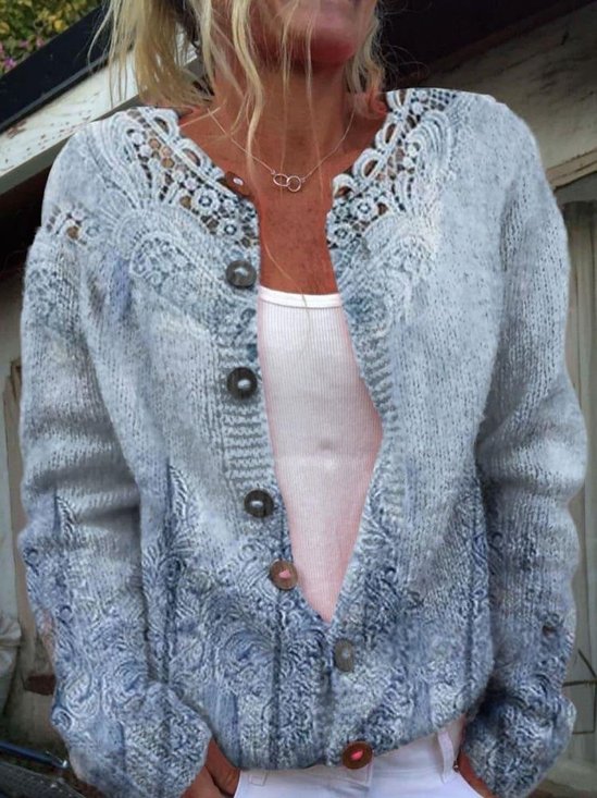 Damen Gestrickt Farbverlauf Langarm Bequem Retro Strickjacke