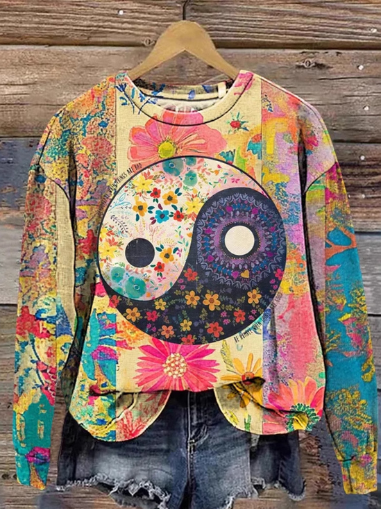 Lässig Rundhals Geblümt Sweatshirt
