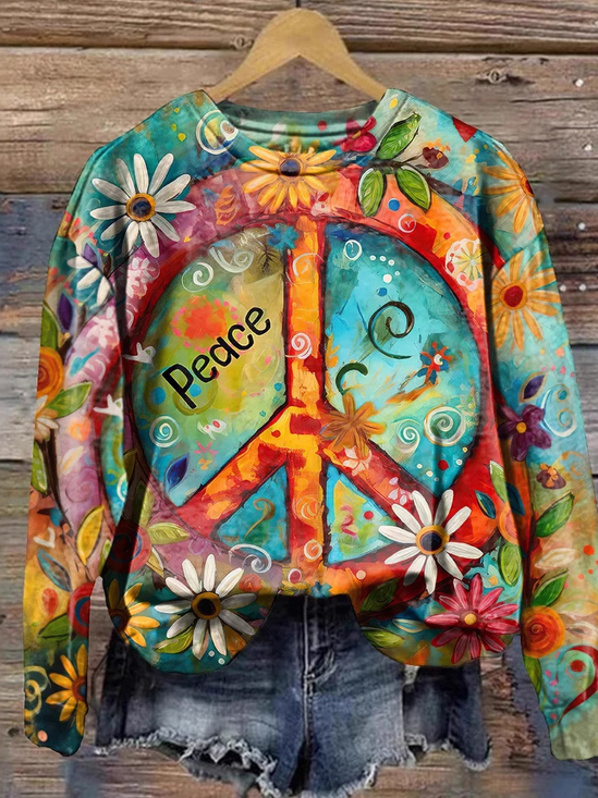 Lässig Rundhals Geometrisch Sweatshirt