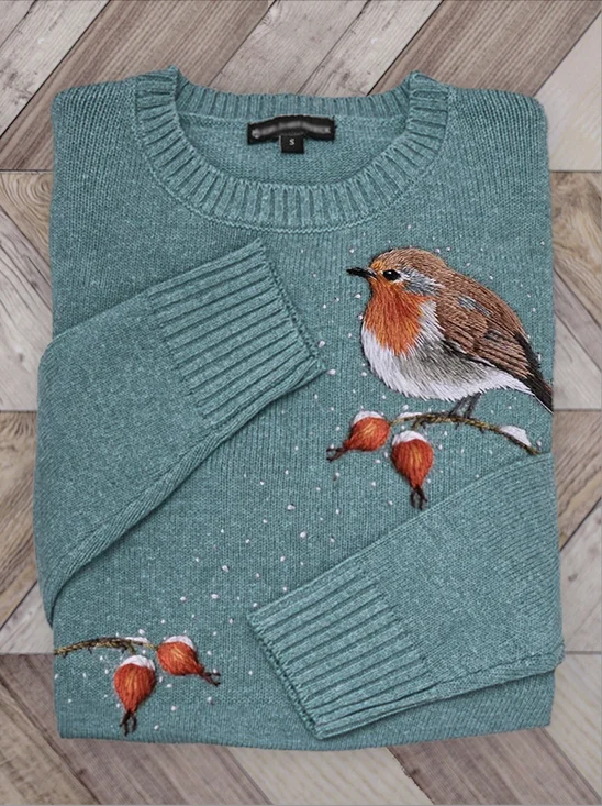 Damen Wolle/Stricken Tier Langarm Bequem Lässig Pullover