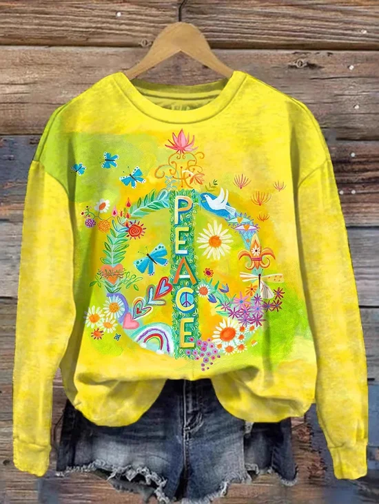 Lässig Rundhals Geblümt Sweatshirt