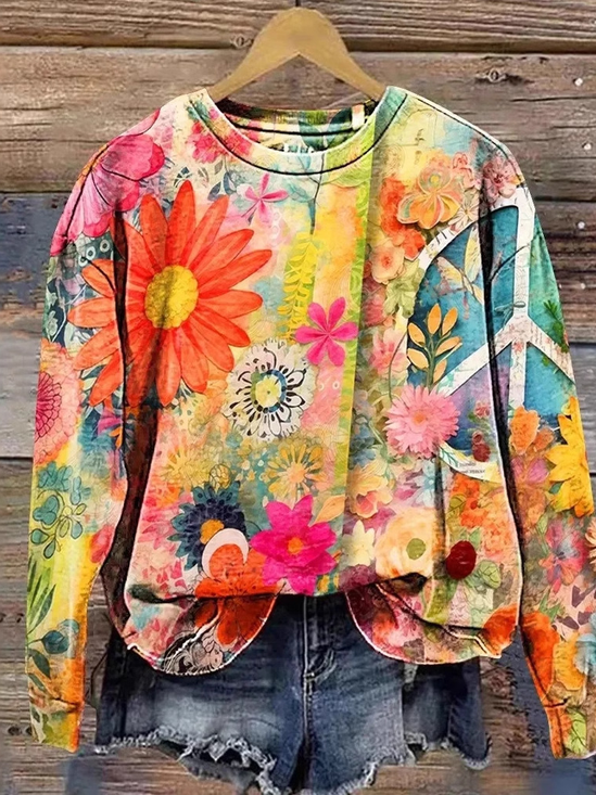 Lässig Rundhals Geometrisch Sweatshirt