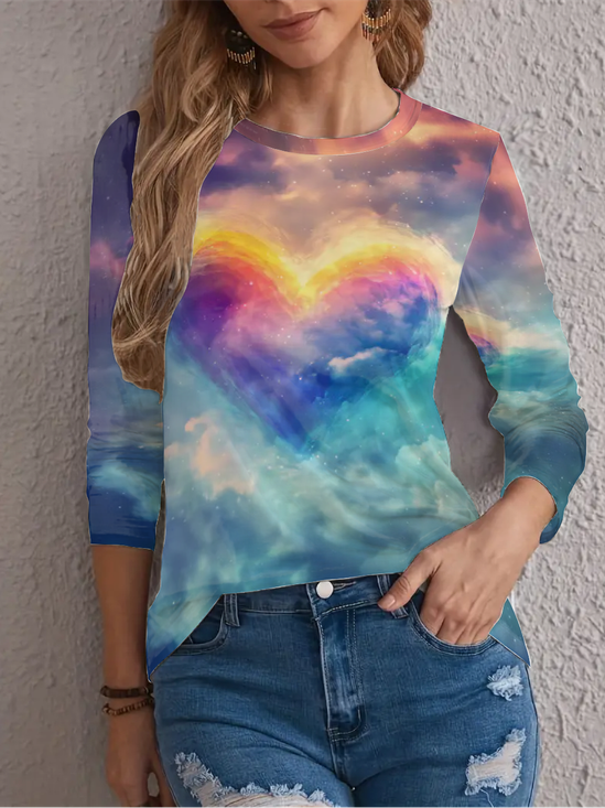 Lässig Herz/Herz Rundhals Langarm T-Shirt