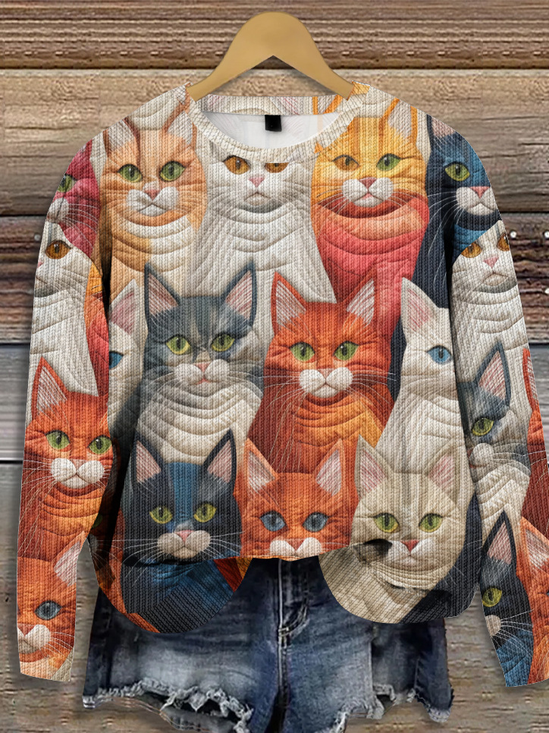 Lässig Rundhals Tier Sweatshirt