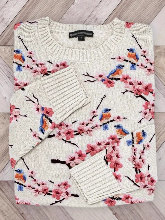 Lässig Rundhals Geblümt Sweatshirt
