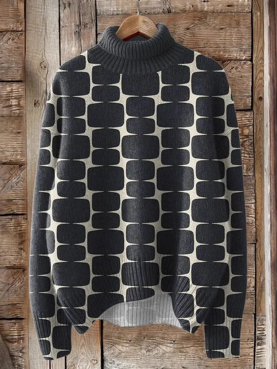 Lässig Rollkragen Geometrisch Sweatshirt