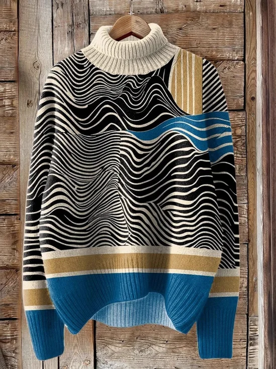 Lässig Rollkragen Geometrisch Sweatshirt