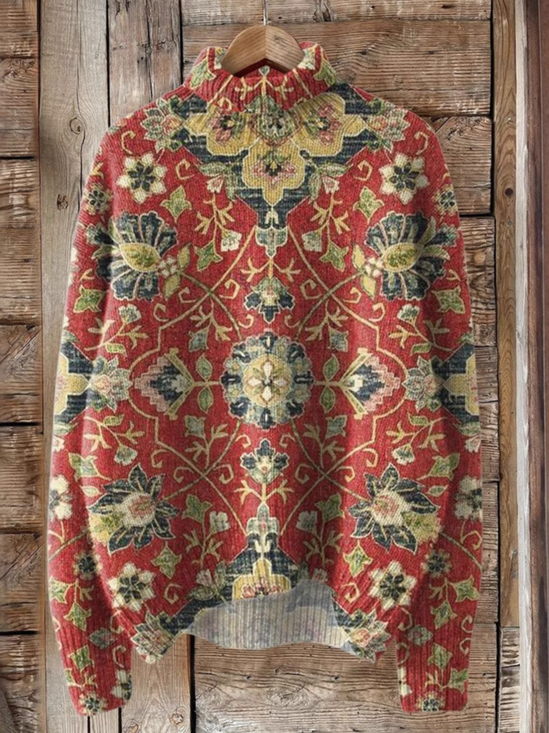 Lässig Rollkragen Ethnisch Sweatshirt
