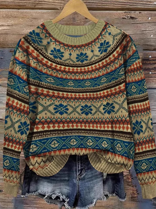 Lässig Rundhals Ethnisch Sweatshirt