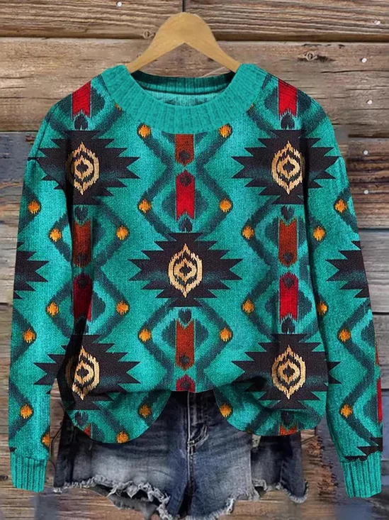 Lässig Rundhals Ethnisch Sweatshirt