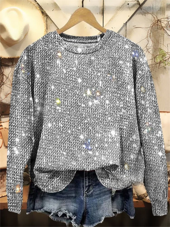 Retro Rundhals Unifarben Sweatshirt