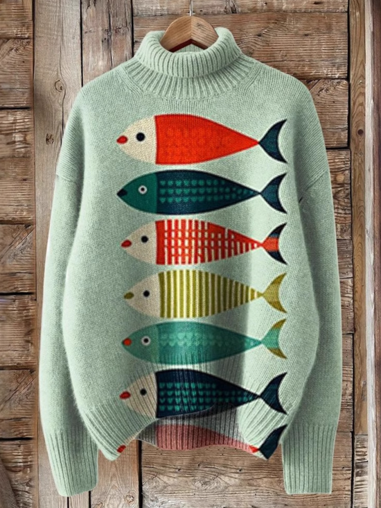 Lässig Rollkragen Geometrisch Sweatshirt