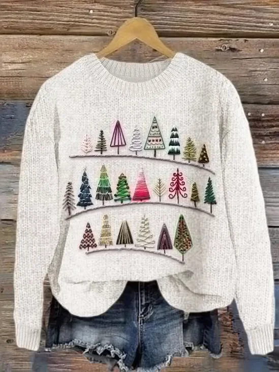Damen Gestrickt Weihnachten Langarm Bequem Lässig Pullover