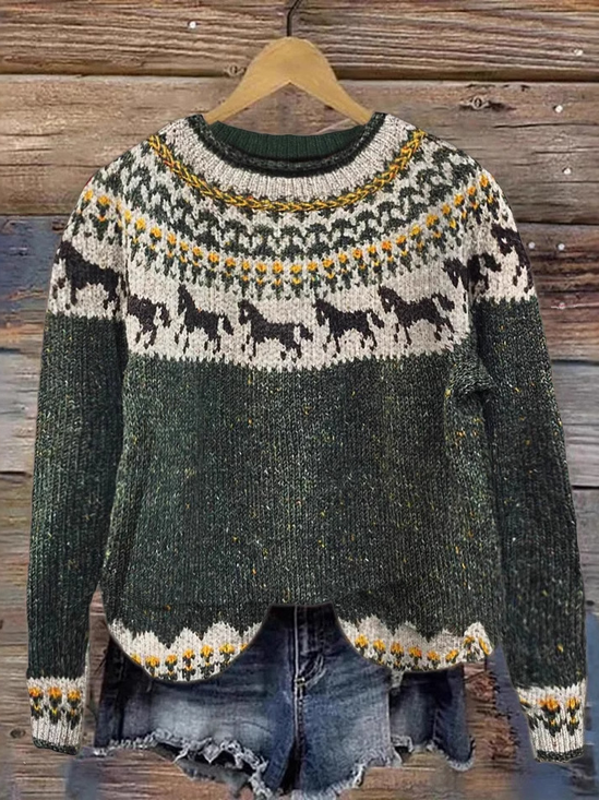 Lässig Rundhals Ethnisch Sweatshirt