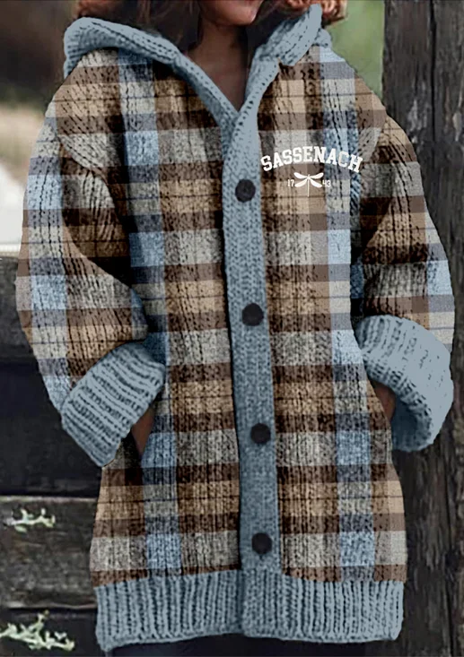 Damen Wolle/Stricken Kariert Langarm Bequem Lässig Strickjacke