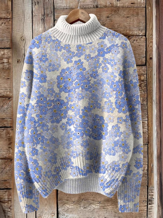 Lässig Rollkragen Geblümt Sweatshirt
