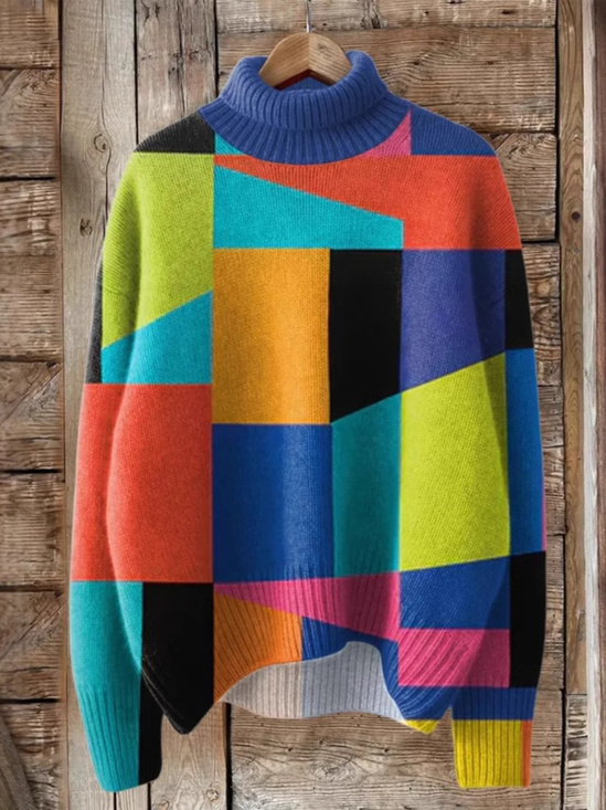 Lässig Rollkragen Geometrisch Sweatshirt
