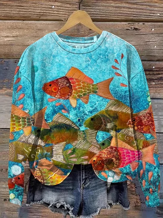 Lässig Rundhals Tier Sweatshirt