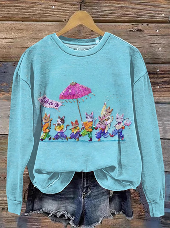 Lässig Rundhals Tier Sweatshirt