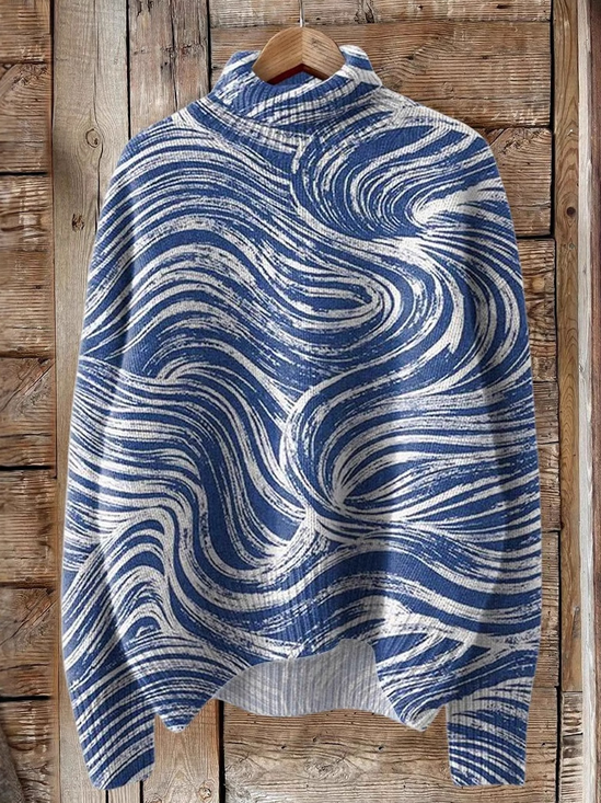 Lässig Rollkragen Geometrisch Sweatshirt