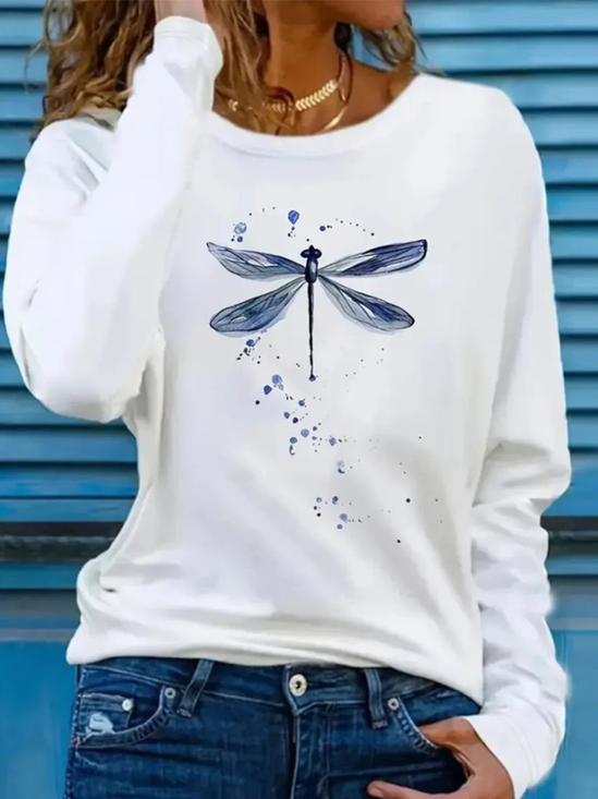 Lässig Libelle Rundhals Langarm T-Shirt