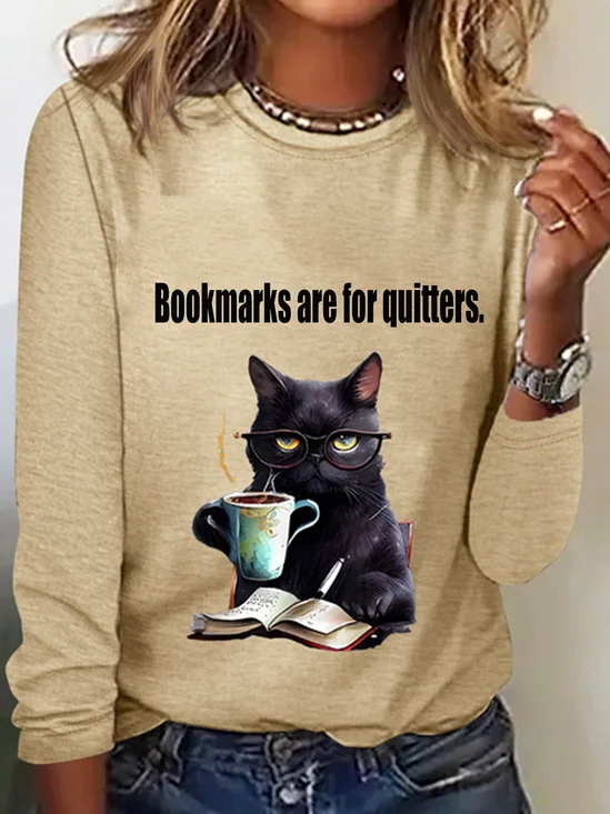 Lässig Katze Rundhals Langarm T-Shirt