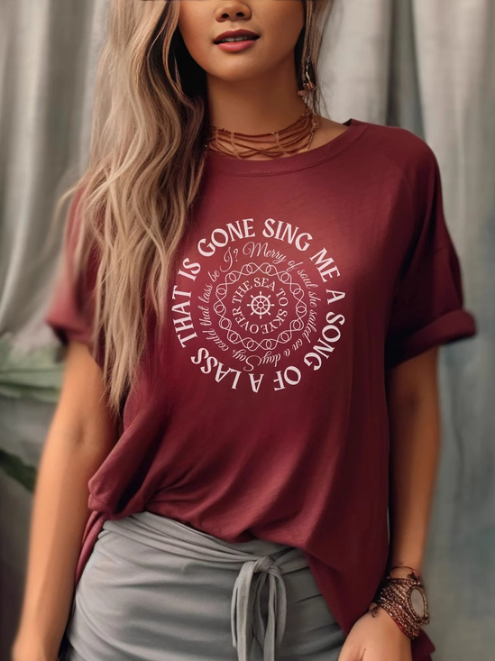 Lässig Buchstabenmuster Rundhals Kurzarm T-Shirt