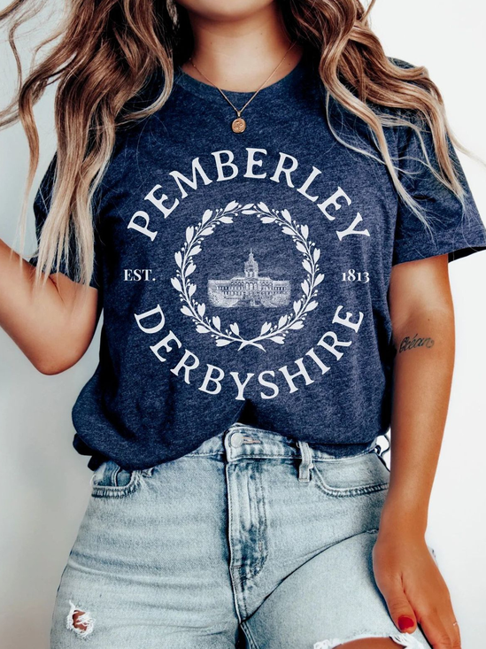 Lässig Buchstabenmuster Rundhals Kurzarm T-Shirt