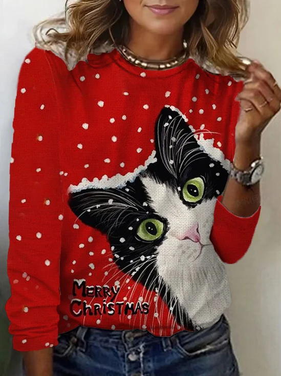 Lässig Weihnachten Rundhals Langarm T-Shirt