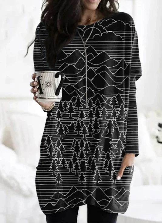 Retro Geometrisch Rundhals Langarm T-Shirt