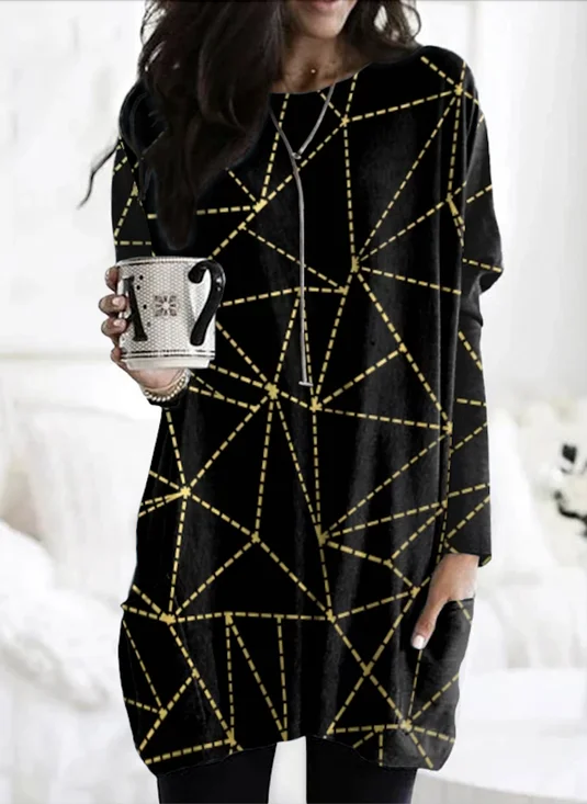 Retro Geometrisch Rundhals Langarm T-Shirt