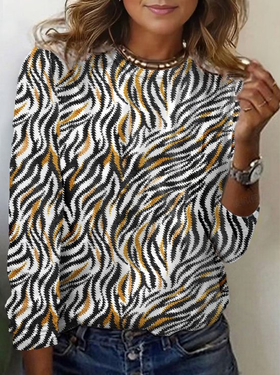 Lässig Zebra Rundhals Langarm T-Shirt