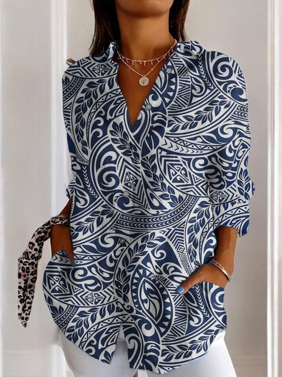 Hemdkragen Ärmellos Geometrisch Regelmäßig Mikroelastizität Regelmäßige Passform Bluse für Damen
