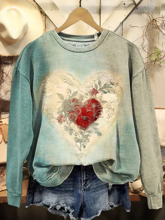 Lässig Rundhals Herz/Herz Sweatshirt