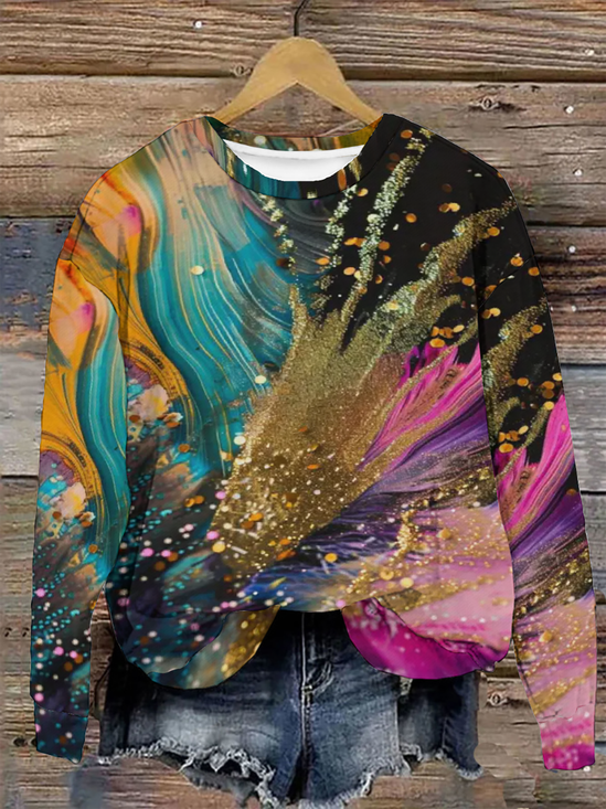 Lässig Rundhals Farbverlauf Sweatshirt