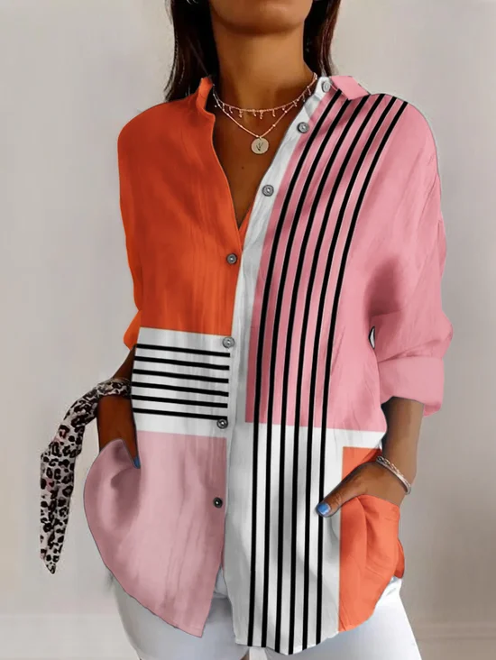 Hemdkragen Ärmellos Geometrisch Regelmäßig Mikroelastizität Regelmäßige Passform Bluse für Damen