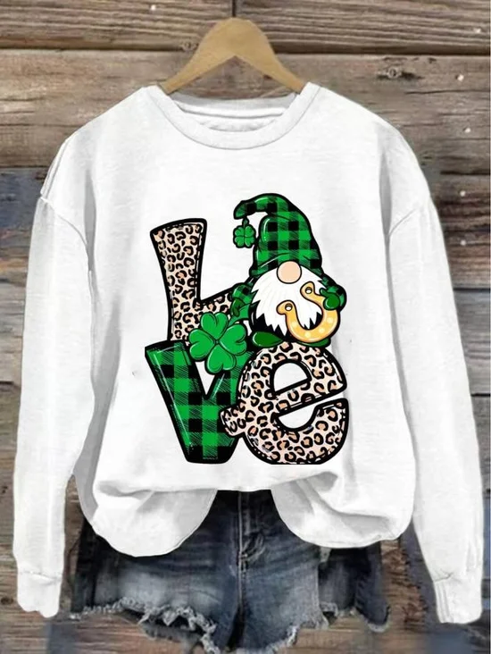 Lässig Rundhals vierblättriges Kleeblatt Sweatshirt