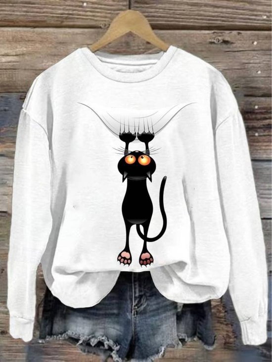 Lässig Rundhals Katze Sweatshirt