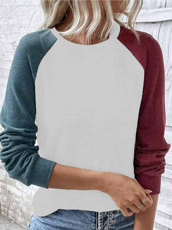Lässig Rundhals Farbblock Sweatshirt