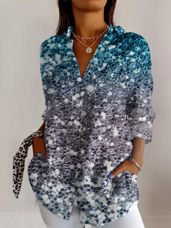 Hemdkragen Langarm Geometrisch Regelmäßig Mikroelastizität Regelmäßige Passform Bluse für Damen