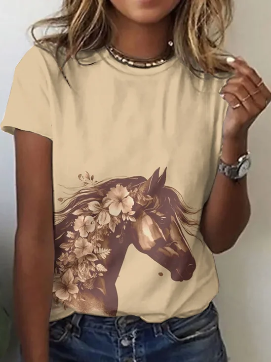 Retro Tier Rundhals Kurzarm T-Shirt