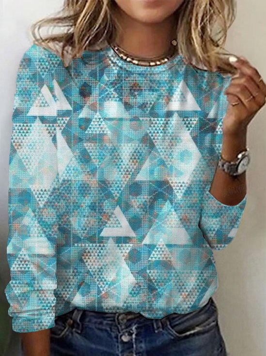 Lässig Geometrisch Rundhals Langarm T-Shirt