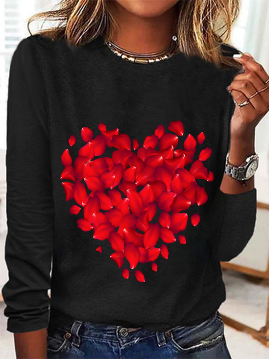 Rundhals Langarm Valentinstag Regelmäßig Mittlere Elastizität Weit Bluse für Damen