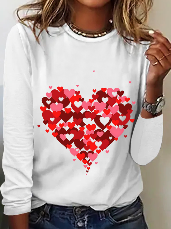 Rundhals Langarm Valentinstag Regelmäßig Mittlere Elastizität Weit Bluse für Damen